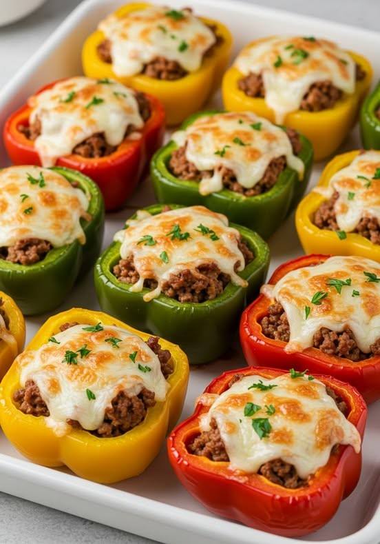 Pimentões vermelhos recheados com carne