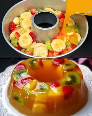 Gelatina de laranja refrescante, sem necessidade de assar.