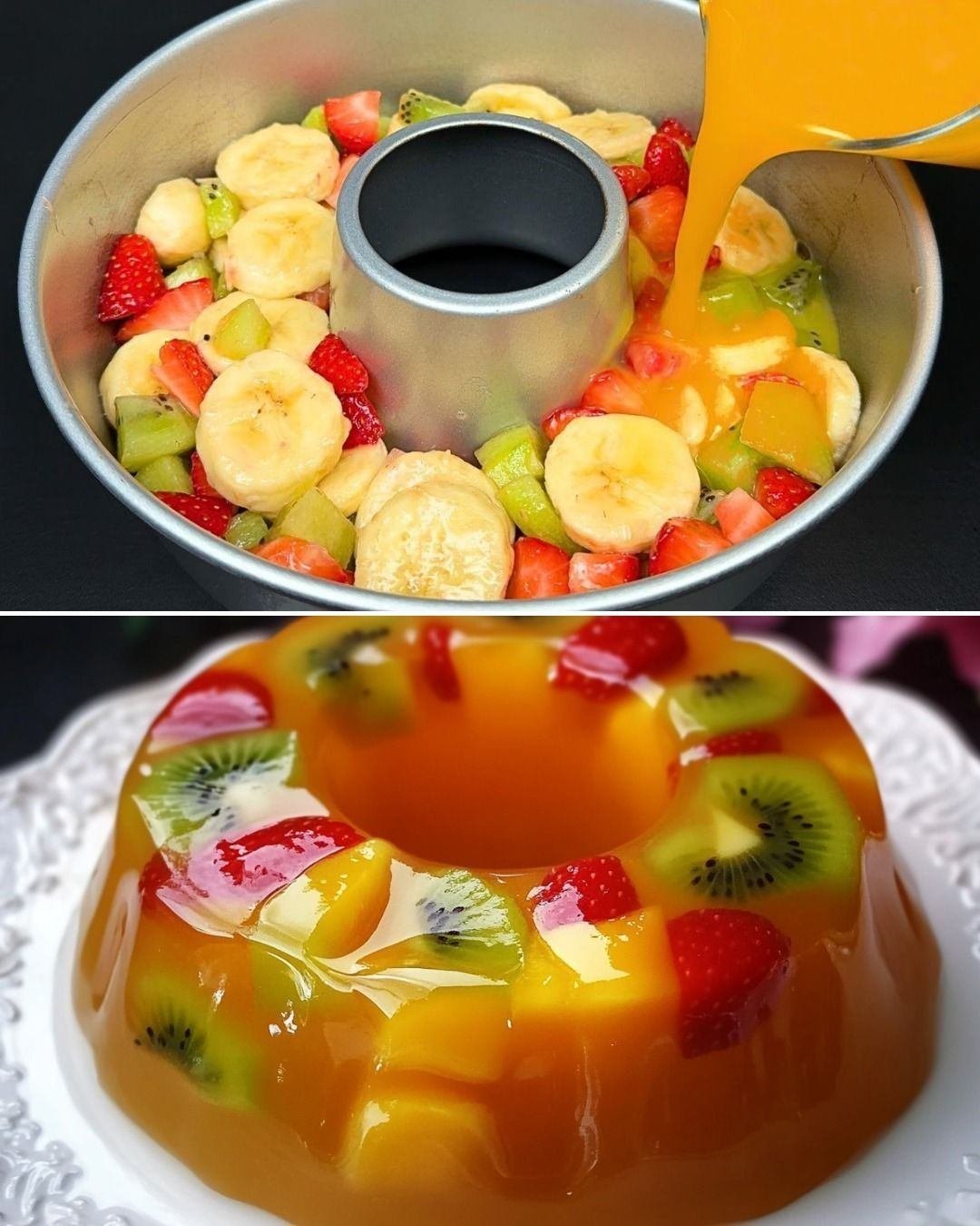 Gelatina de laranja refrescante, sem necessidade de assar.