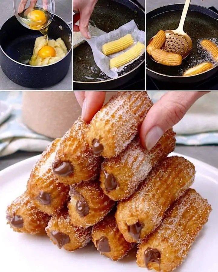Churros recheados com creme de avelã: a sobremesa perfeita