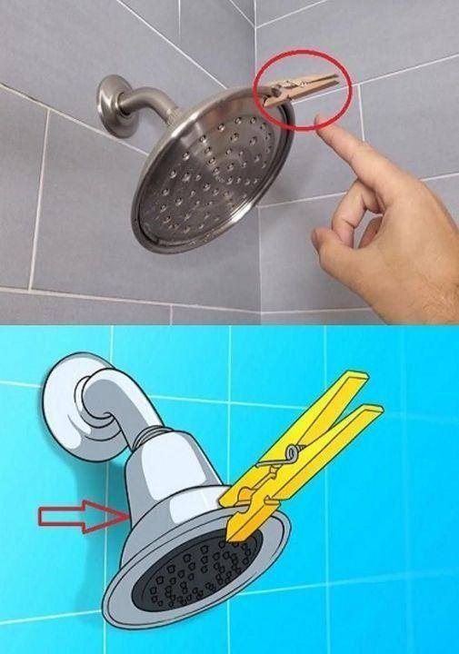 Por que pendurar um prendedor de roupa no chuveiro? Depois que você aprende, sempre vai fazer isso.
