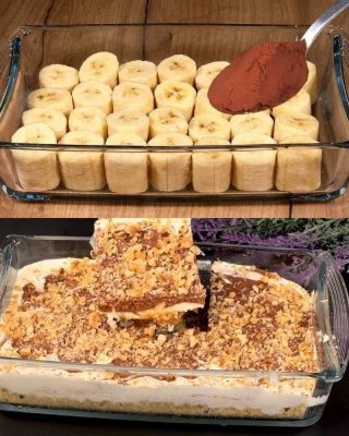 Bolo de biscoito com gotas de chocolate e banana