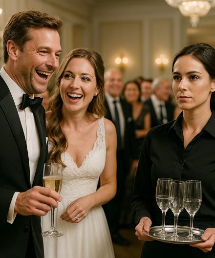 En mi fiesta de reboda, me reí a carcajadas cuando vi a mi exesposa trabajando de camarera, pero media hora después, su verdadera identidad dejó a todo el salón en silencio.