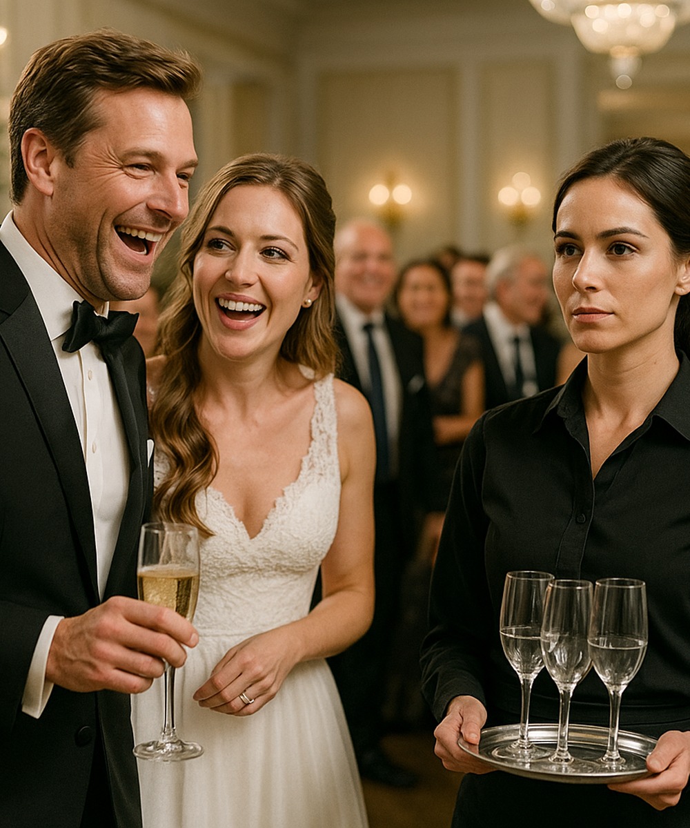 En mi fiesta de reboda, me reí a carcajadas cuando vi a mi exesposa trabajando de camarera, pero media hora después, su verdadera identidad dejó a todo el salón en silencio.