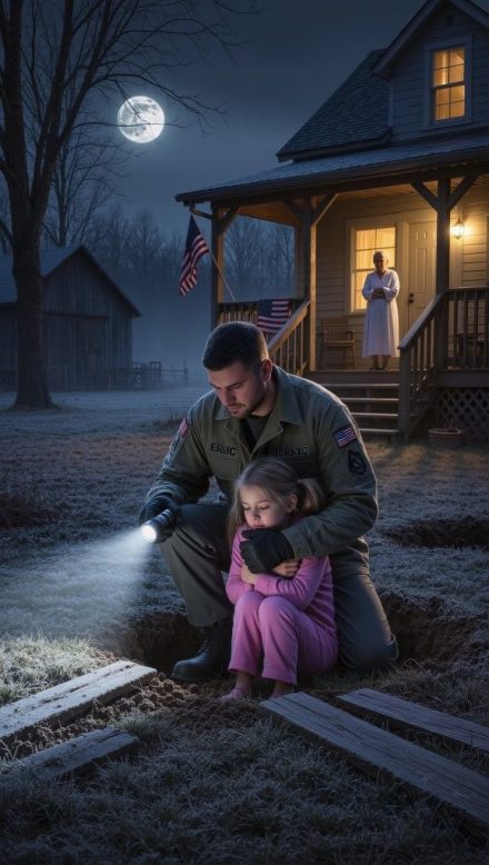 Regresé del despliegue tres días antes. Mi hija no estaba en su habitación, y mi esposa dijo que estaba « en casa de la abuela », como si fuera normal. Conduje hasta allí y encontré a mi hija de siete años en el patio trasero, de pie en un agujero, llorando, porque « la abuela decía que las niñas malas duermen en tumbas ». Cuando la saqué del suelo helado, se aferró a mi cuello y susurró, tan suavemente que casi no la oí: « Papá… no mires en el otro agujero ».