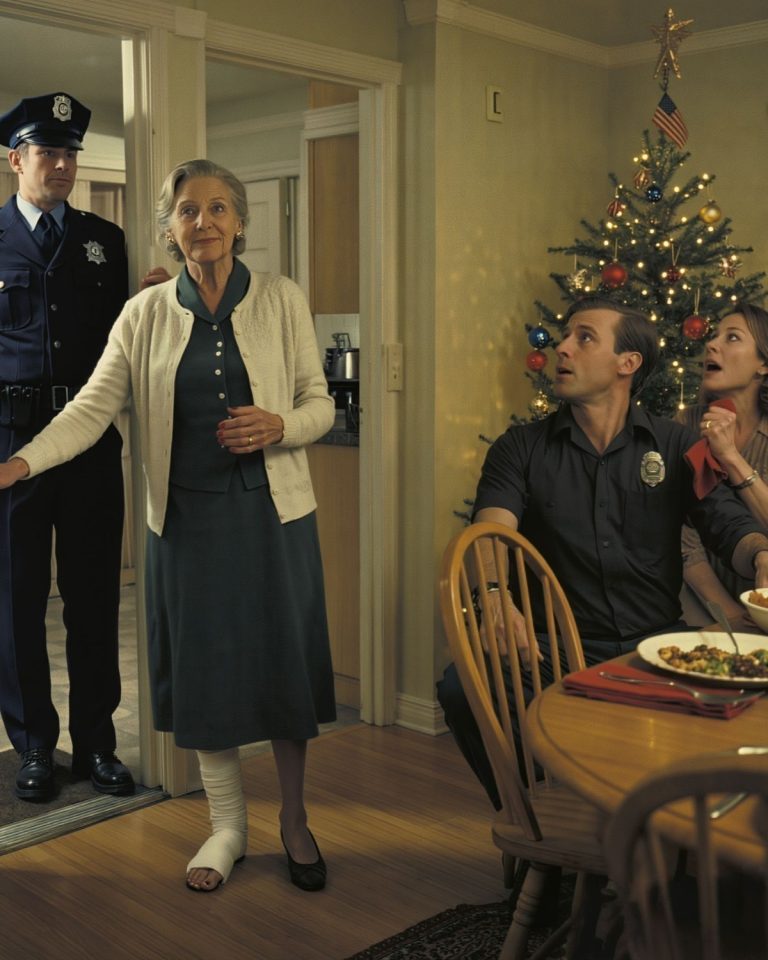 “Llegué a la cena de Navidad cojeando, con el pie enyesado. Días antes, mi nuera me había empujado a propósito. Cuando entré, mi hijo soltó una risa burlona: ‘Mi esposa solo te dio una lección. Te lo merecías’. Entonces sonó el timbre. Sonreí y abrí la puerta. ‘Pase, oficial’.”