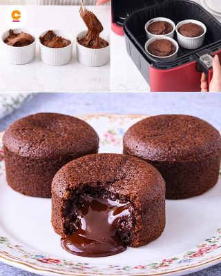 AIR FRYER LAVA CAKE ❤️ Too easy and too indulgent not to try! Here’s the trick for that perfectly gooey center 👇
