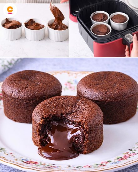 AIR FRYER LAVA CAKE ❤️ Too easy and too indulgent not to try! Here’s the trick for that perfectly gooey center 👇