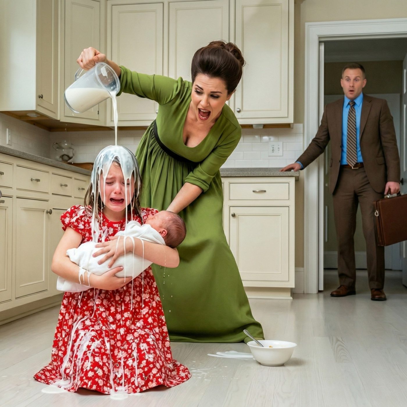 “¿Por que está minha hija empapada com leite?” – Um padre entra justo quando revela a crueldade de sua esposa