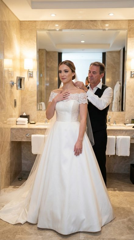 A noiva foi ao banheiro no meio da cerimônia de casamento e o porteiro sussurrou um aviso que mudou tudo.