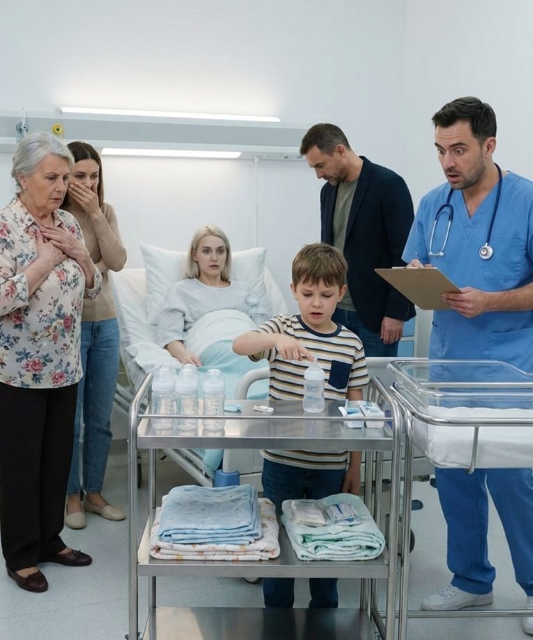 Quando o hospital disse que meu recém-nascido havia falecido, minha sogra sussurrou palavras cruéis e minha cunhada assentiu com a cabeça. Meu marido se afastou em silêncio. Então, meu filho de 8 anos apontou para o carrinho da enfermeira e perguntou: “Mamãe… devo dar ao médico o que a vovó colocou no leite?” O silêncio tomou conta do ambiente.