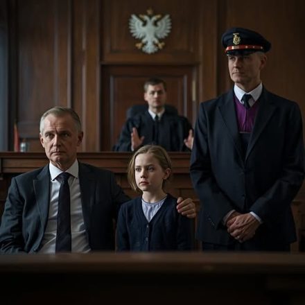 Una niña da una señal secreta en la sala del tribunal; sólo un guardia la nota.