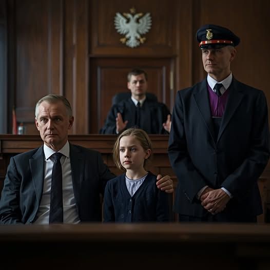 Una niña da una señal secreta en la sala del tribunal; sólo un guardia la nota.