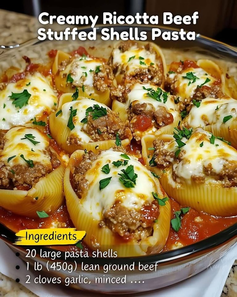 Conchas recheadas com carne e ricota cremosa