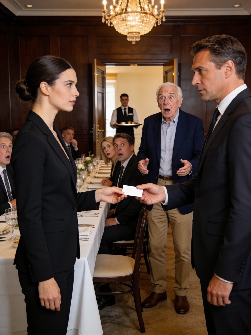 Durante cinco años, mi padre le dijo a la familia que yo era camarera y una decepción. En su 60 cumpleaños, me presentó como “la que no terminó la universidad”. Sonreí, no dije nada y le di mi tarjeta de presentación. La miró, me miró a mí, y el vaso se le cayó de la mano. Entonces mi chófer abrió la puerta.