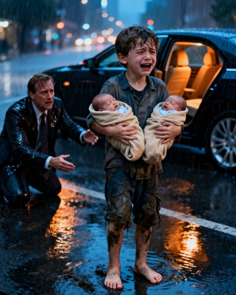 Um bilionário viu uma criança na chuva segurando dois bebês gêmeos, e o que ele descobriu o comoveu mais do que toda a sua fortuna.